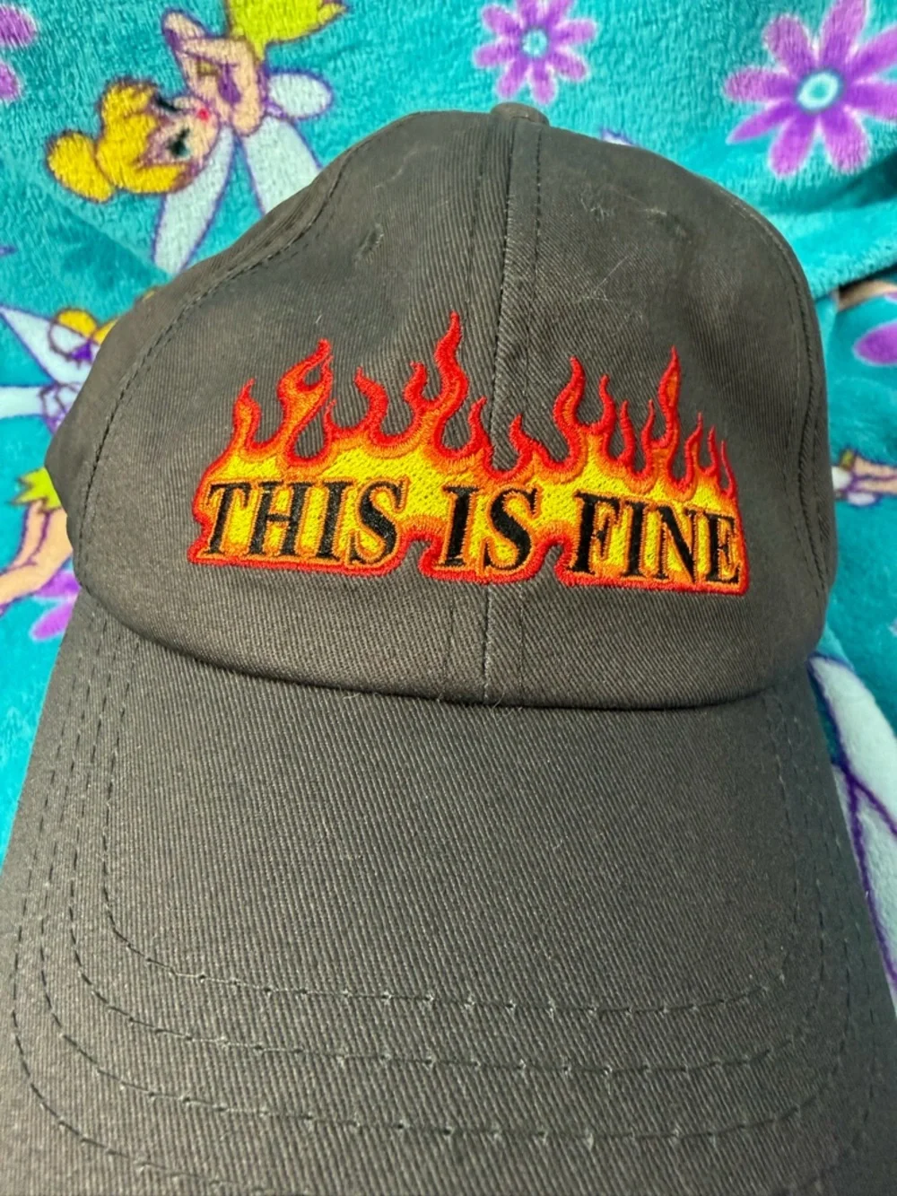 “This is fine” meme Cap with Flame Embroidery